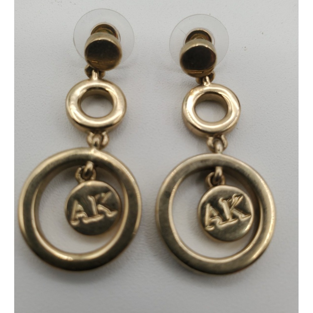Vintage Anne Klein Gold Tone Dangle Hoops Pierced‎ Earrings